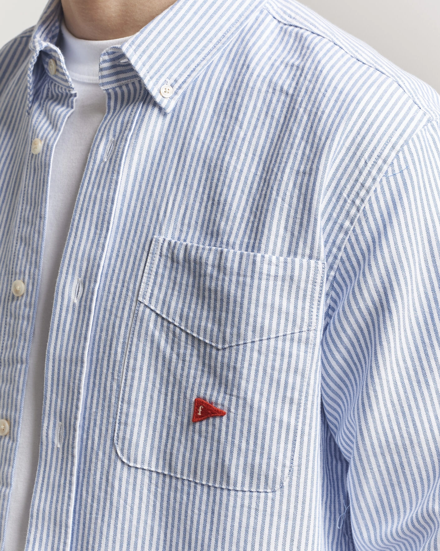 Hombres | Camisas | Forét | Flag Regular Fit Pocket Oxford Shirt Blue Stripe