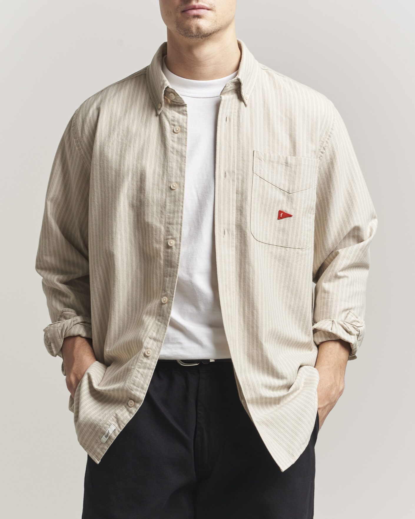 Hombres | Camisas | Forét | Flag Regular Fit Pocket Oxford Shirt Taupe Stripe