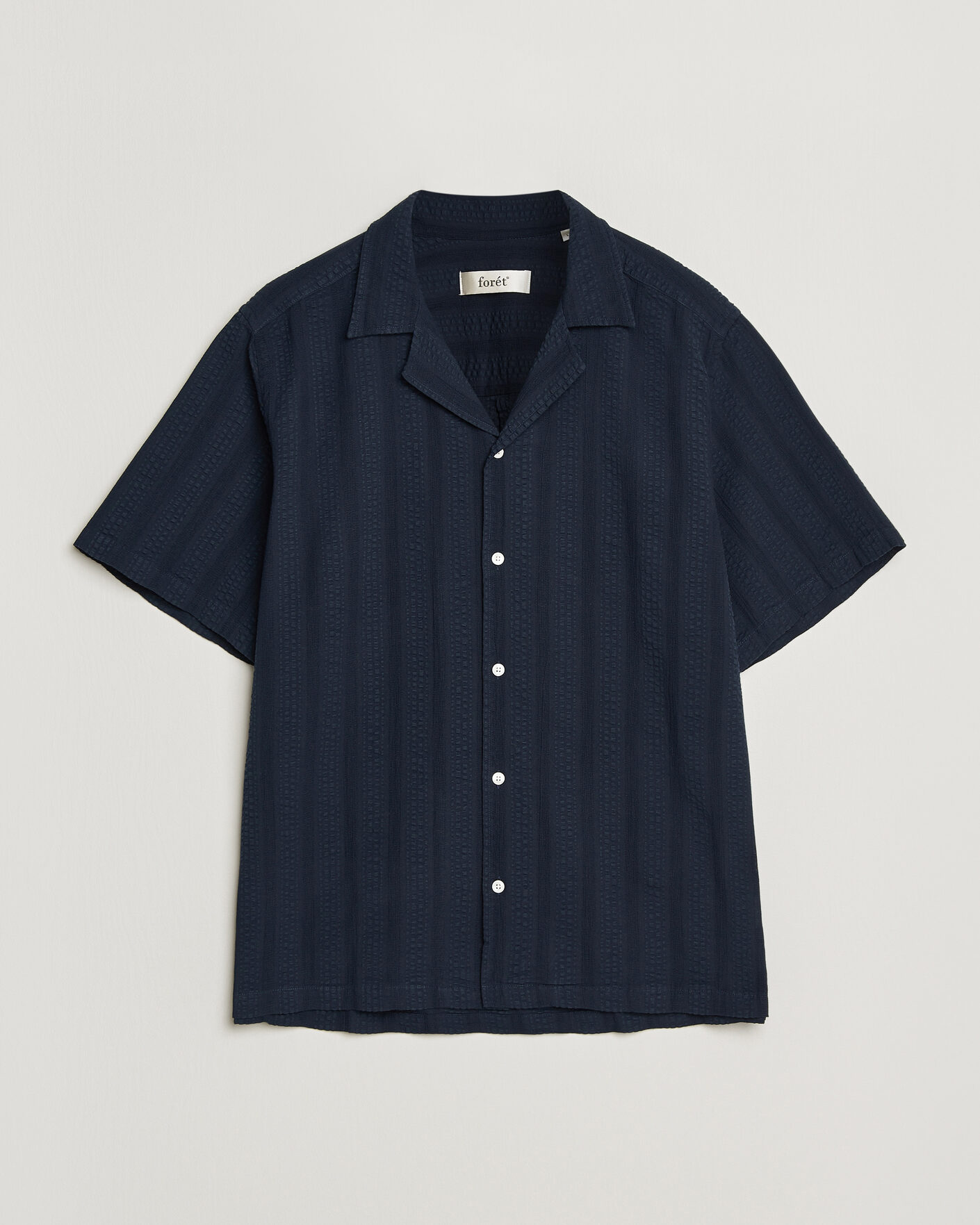 Hombres | Camisas | Forét | Peer Jacquard Stripe Regular Fit SS Shirt Navy