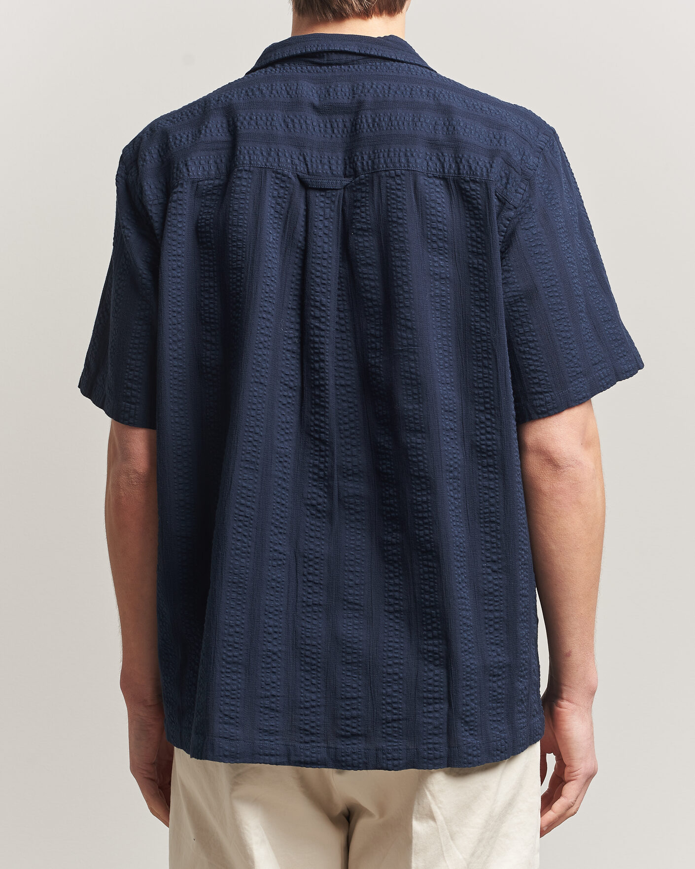 Hombres | Camisas | Forét | Peer Jacquard Stripe Regular Fit SS Shirt Navy