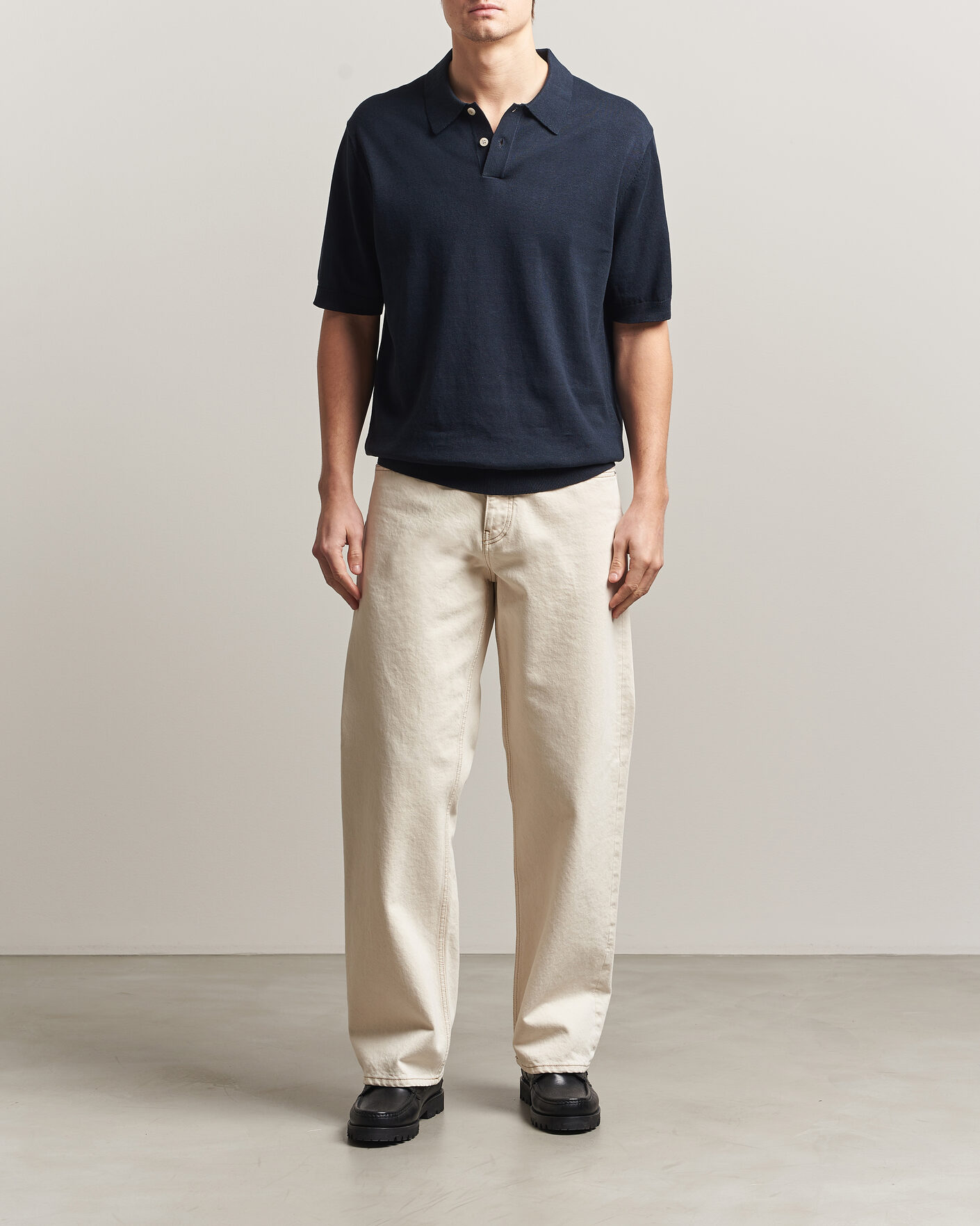 Hombres | Polos | Forét | Sea Cotton/Linen Polo Navy