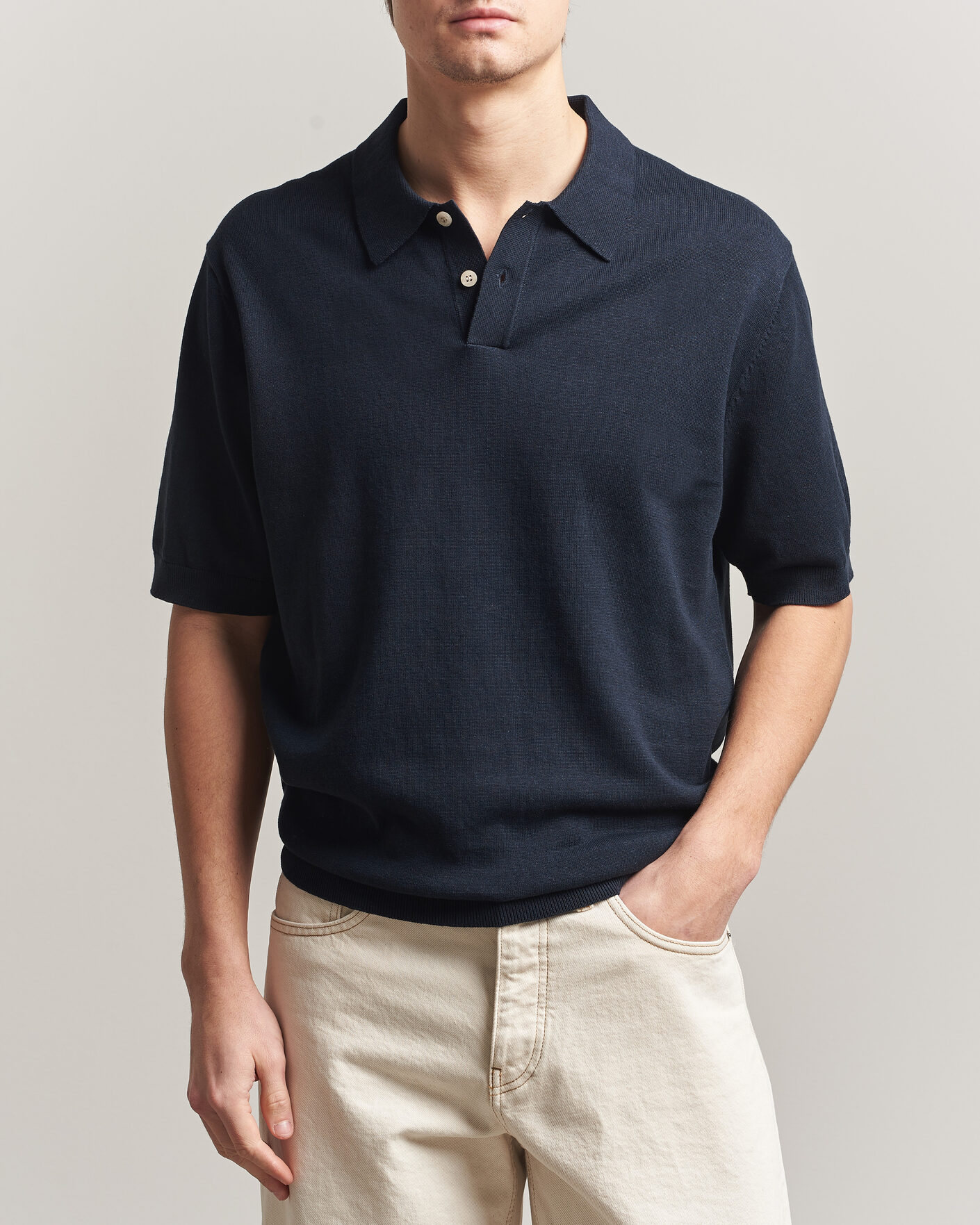 Hombres | Polos | Forét | Sea Cotton/Linen Polo Navy
