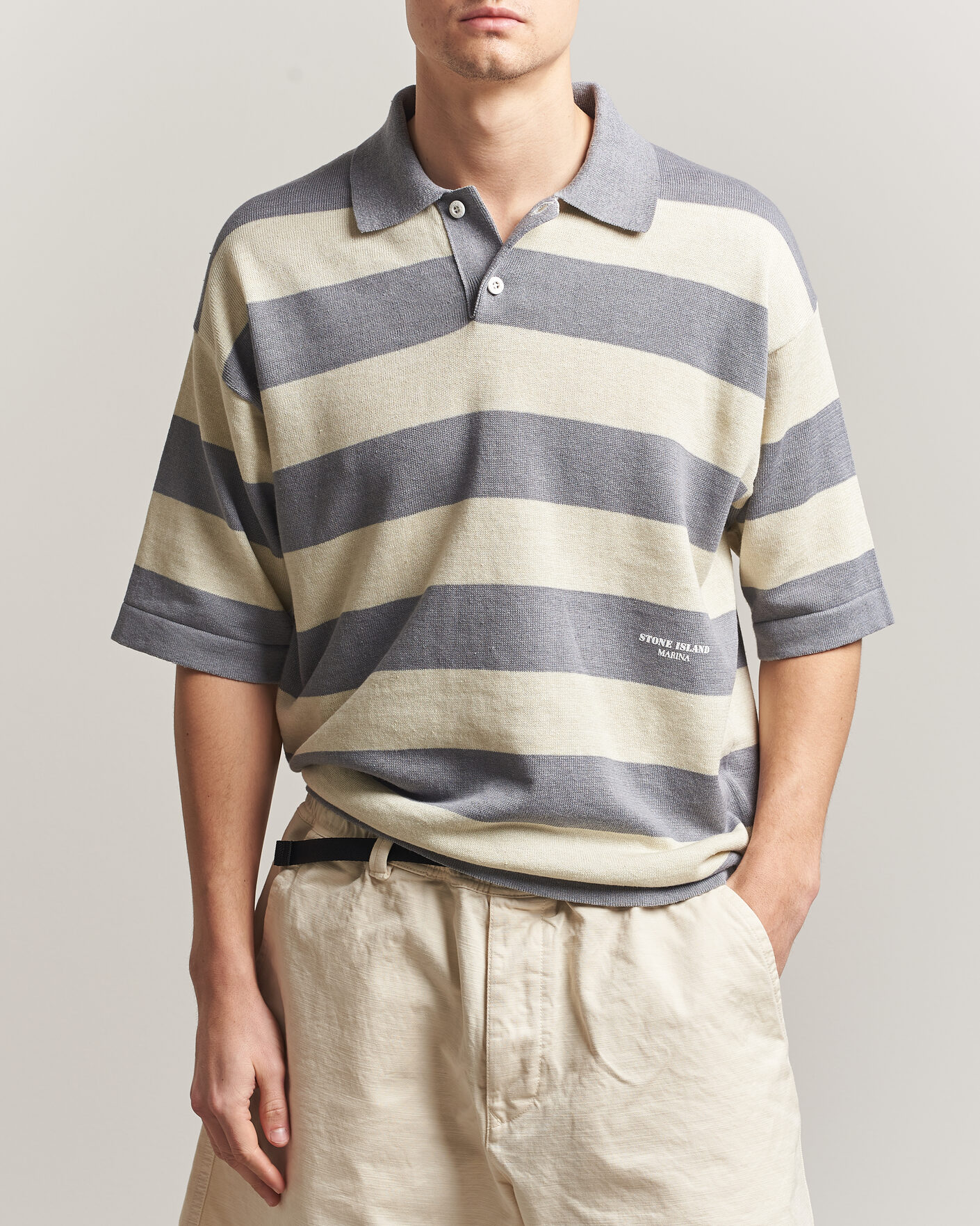 Hombres | Polos | Stone Island | Marina Knitted  Cotton/Linen Polo Ivory Melange