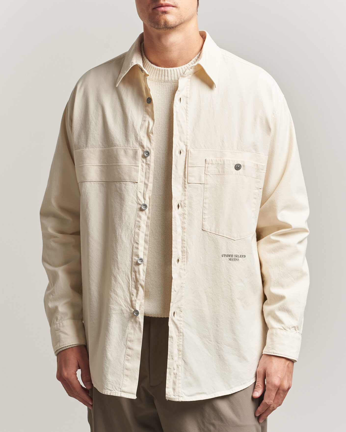 Hombres | Camisas | Stone Island | Marina Cotton Panama Weave Overshirt Ivory