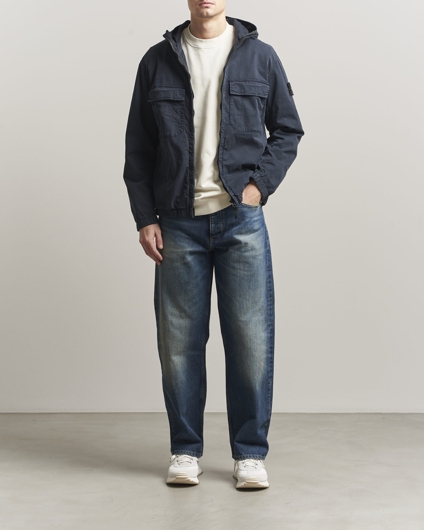Hombres | Abrigos y chaquetas | Stone Island | Stretch Cotton Twill Hood Jacket Navy