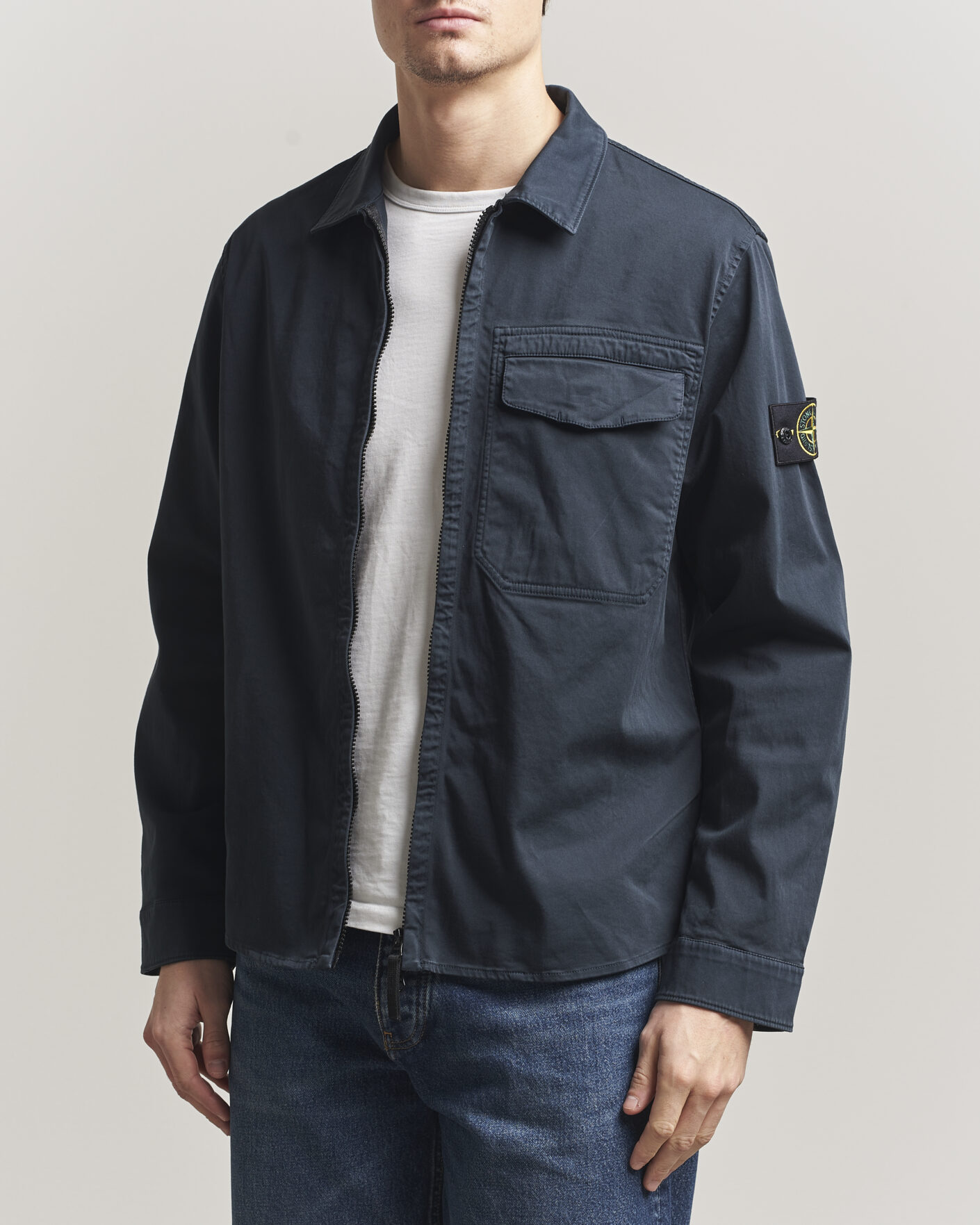 Hombres | Camisas | Stone Island | Cotton Stretch Zip Overshirt Navy