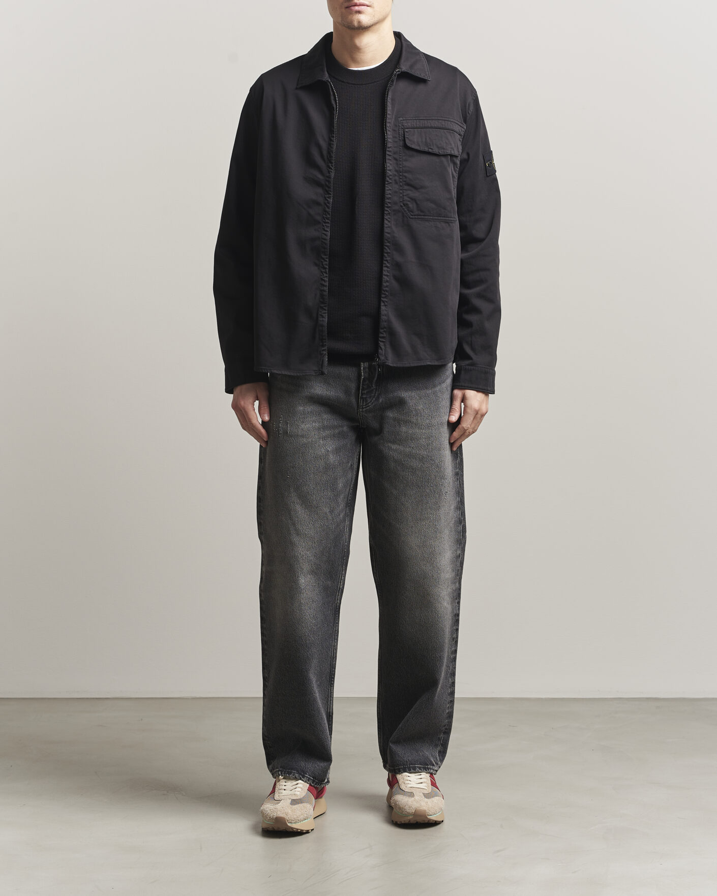 Hombres | Camisas | Stone Island | Cotton Stretch Zip Overshirt Black