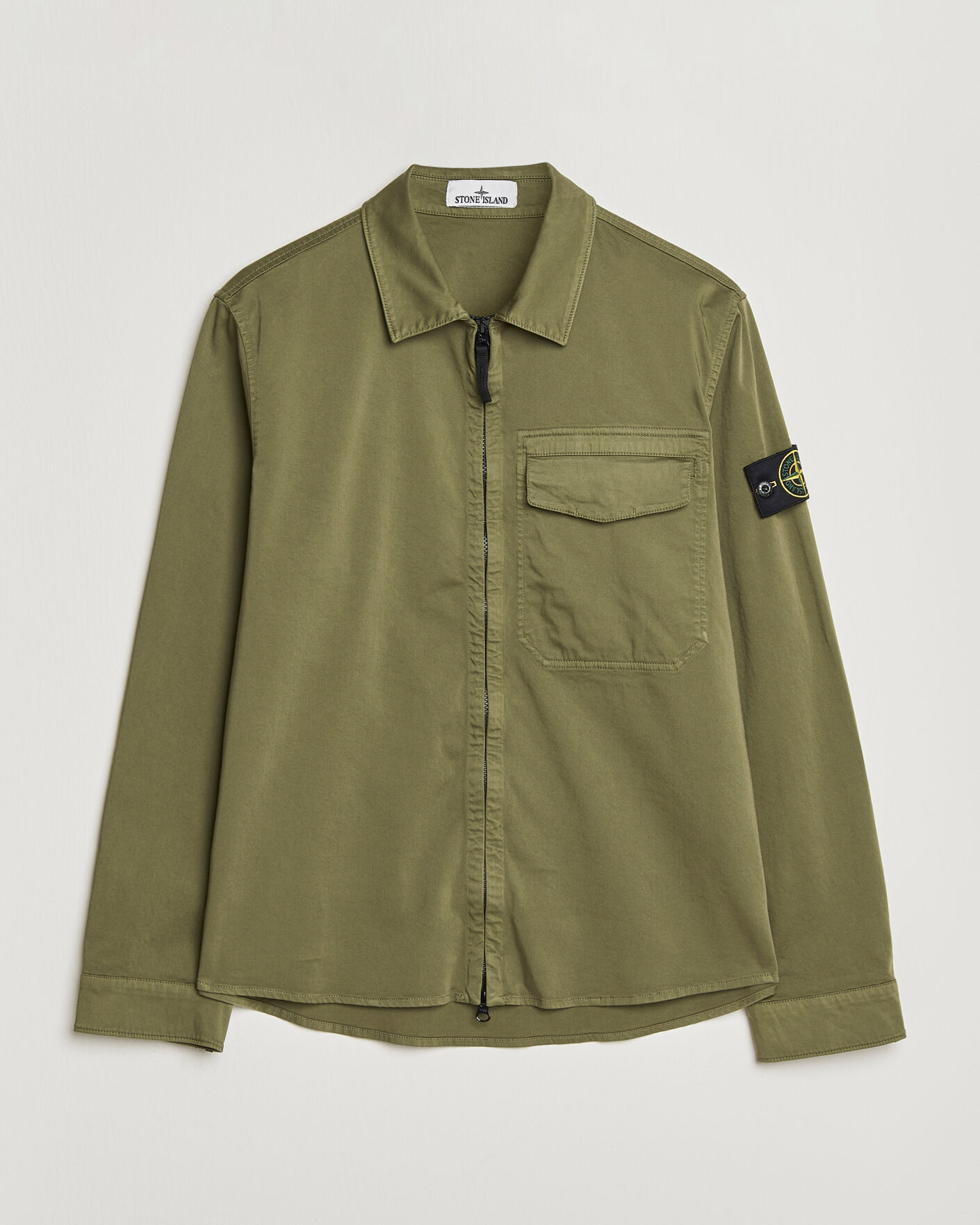 Hombres | Camisas | Stone Island | Cotton Stretch Zip Overshirt Military Green