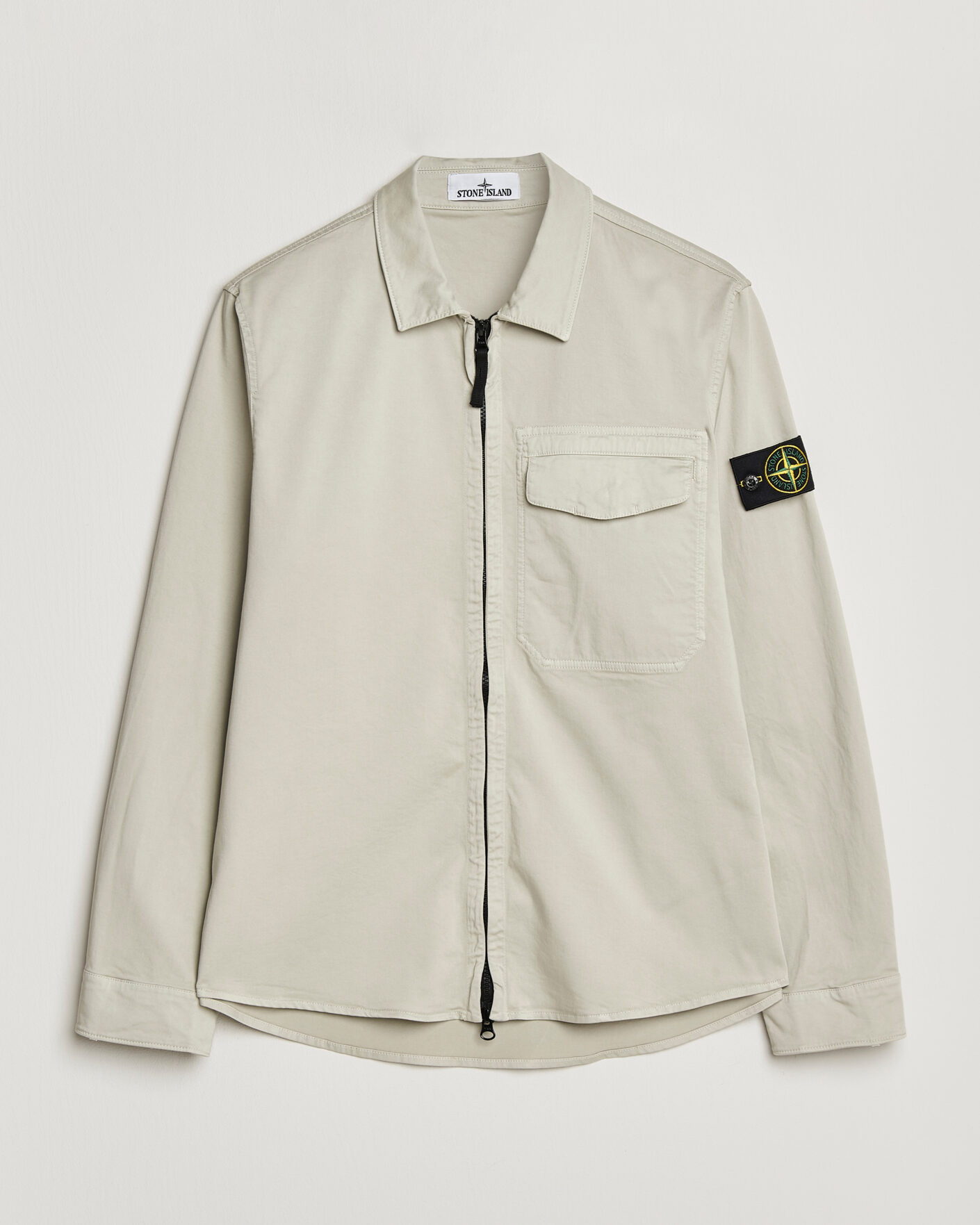 Hombres | Camisas | Stone Island | Cotton Stretch Zip Overshirt Pearl Grey