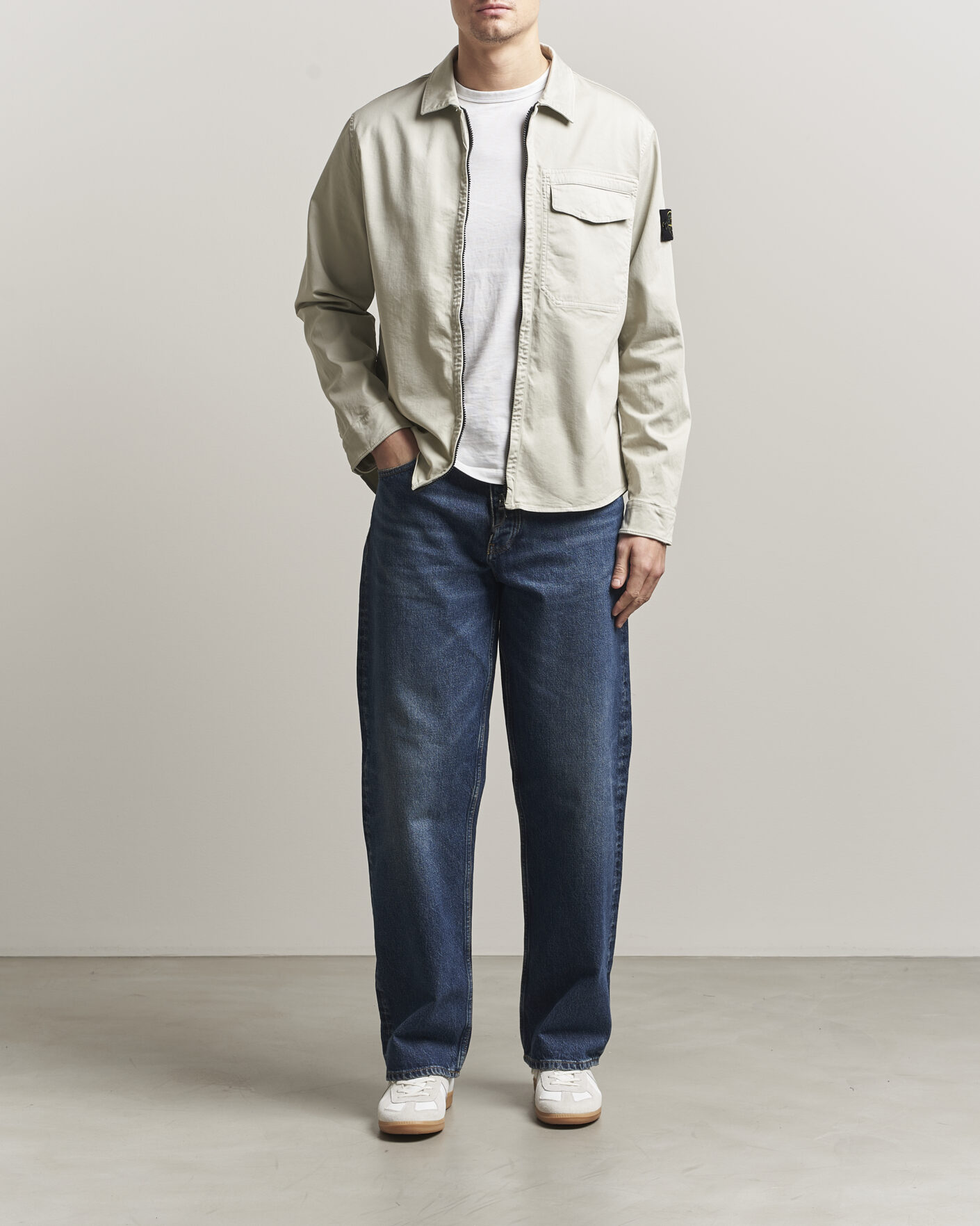 Hombres | Camisas | Stone Island | Cotton Stretch Zip Overshirt Pearl Grey