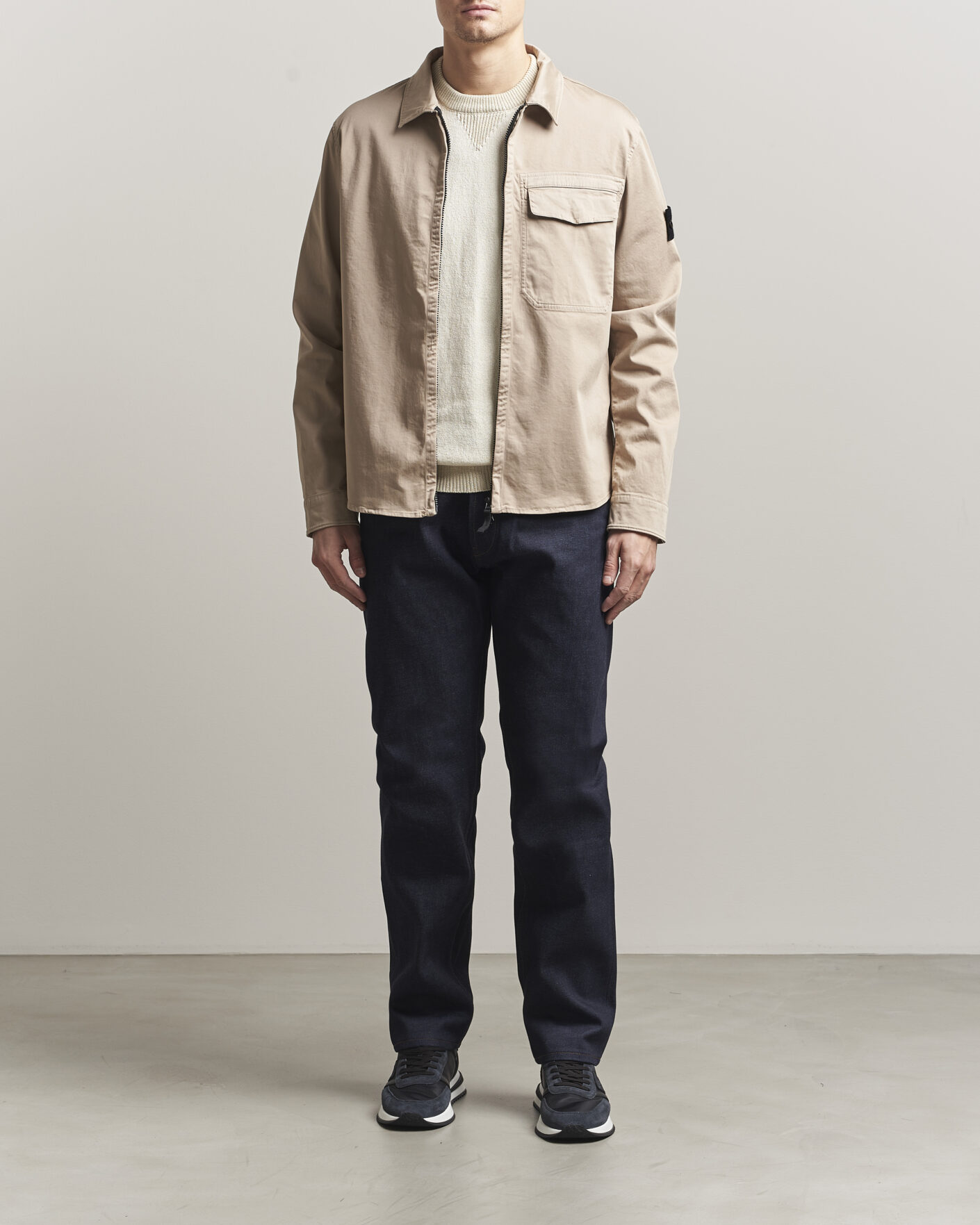 Hombres | Camisas | Stone Island | Cotton Stretch Zip Overshirt Desert