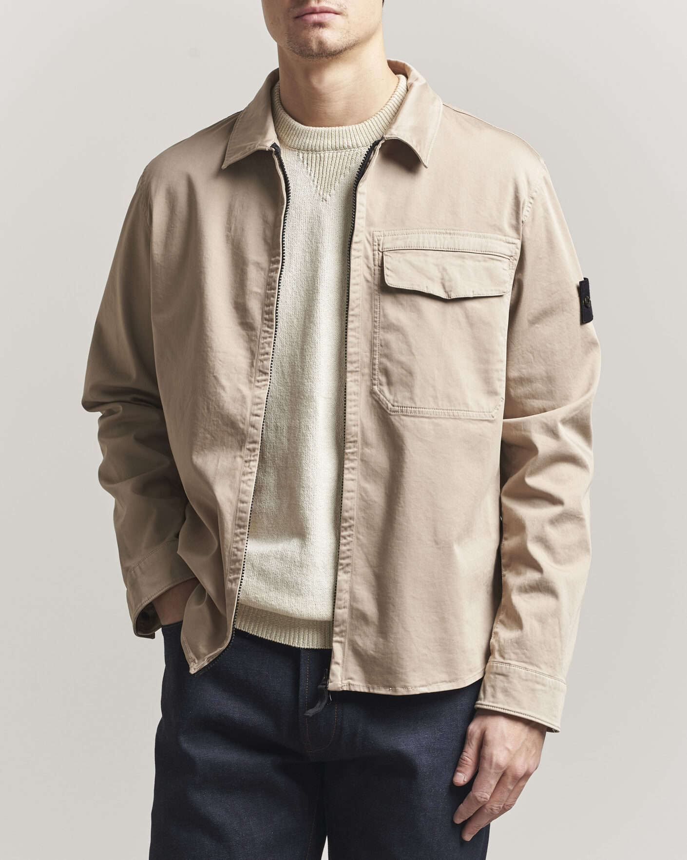 Hombres | Camisas | Stone Island | Cotton Stretch Zip Overshirt Desert