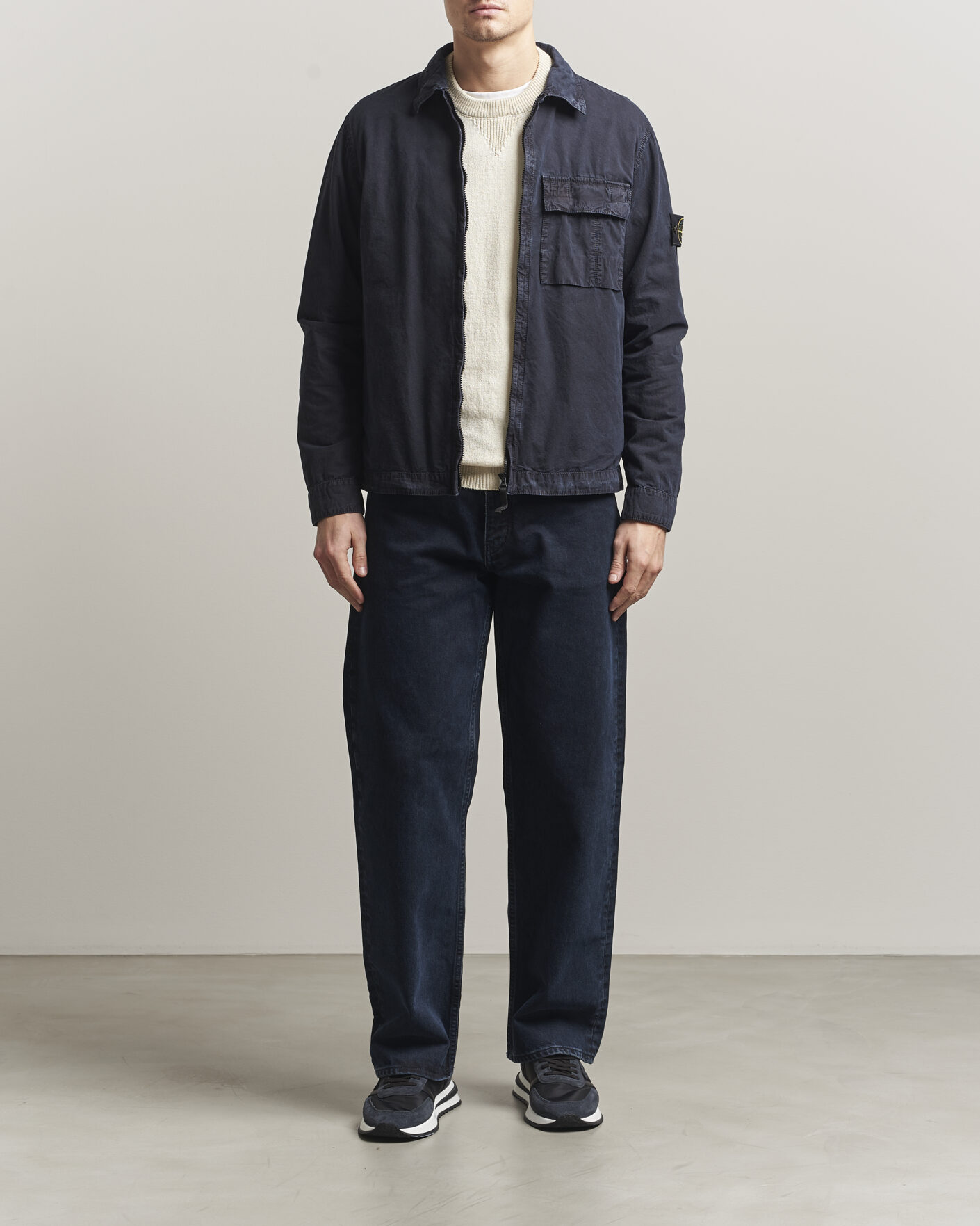 Hombres | Camisas | Stone Island | Brushed Cotton Canvas Zip Overshirt Navy