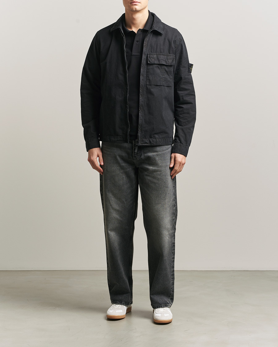 Hombres | Camisas | Stone Island | Brushed Cotton Canvas Zip Overshirt Black