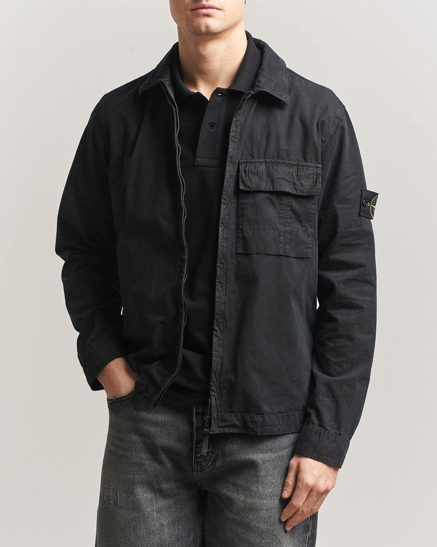 Hombres | Camisas | Stone Island | Brushed Cotton Canvas Zip Overshirt Black