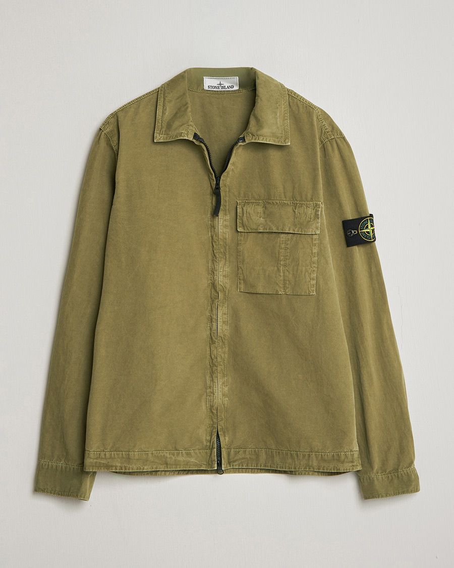 Hombres | Camisas | Stone Island | Brushed Cotton Canvas Zip Overshirt Military Green