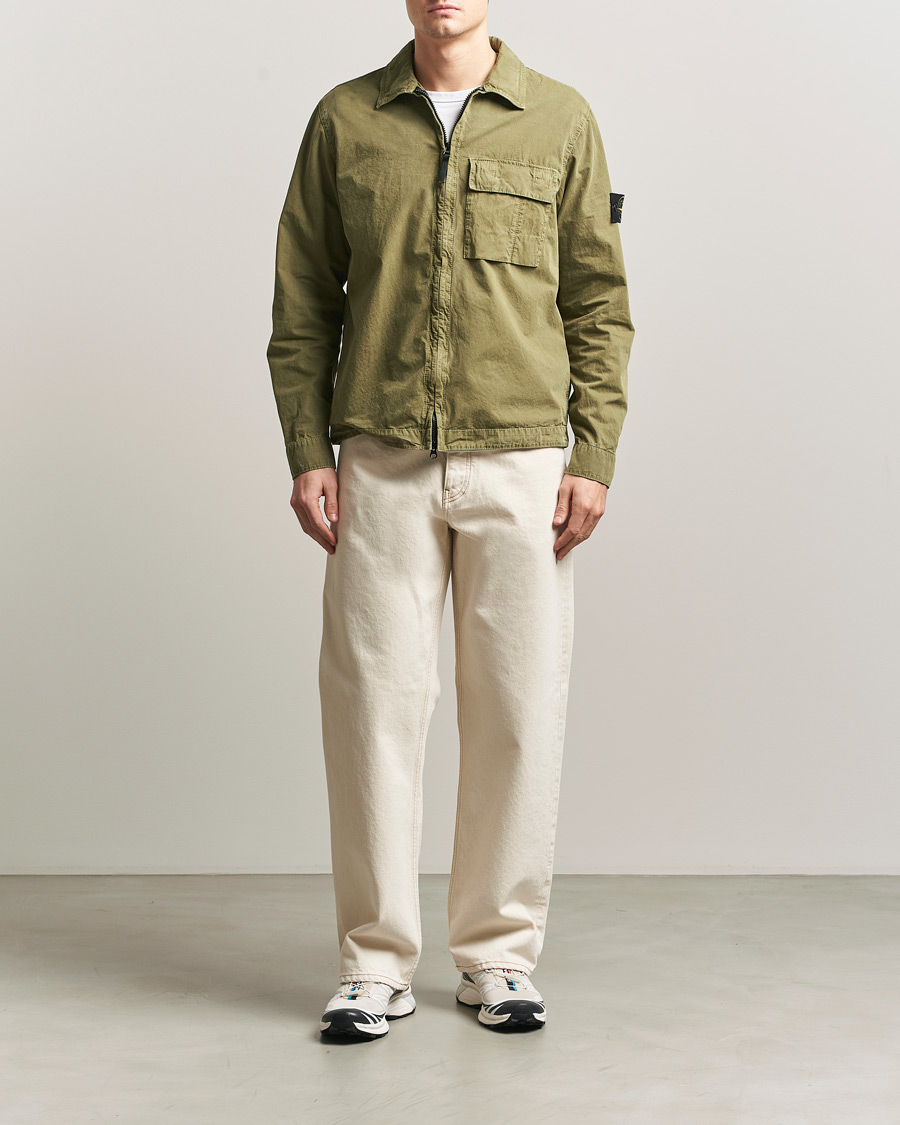 Hombres | Camisas | Stone Island | Brushed Cotton Canvas Zip Overshirt Military Green