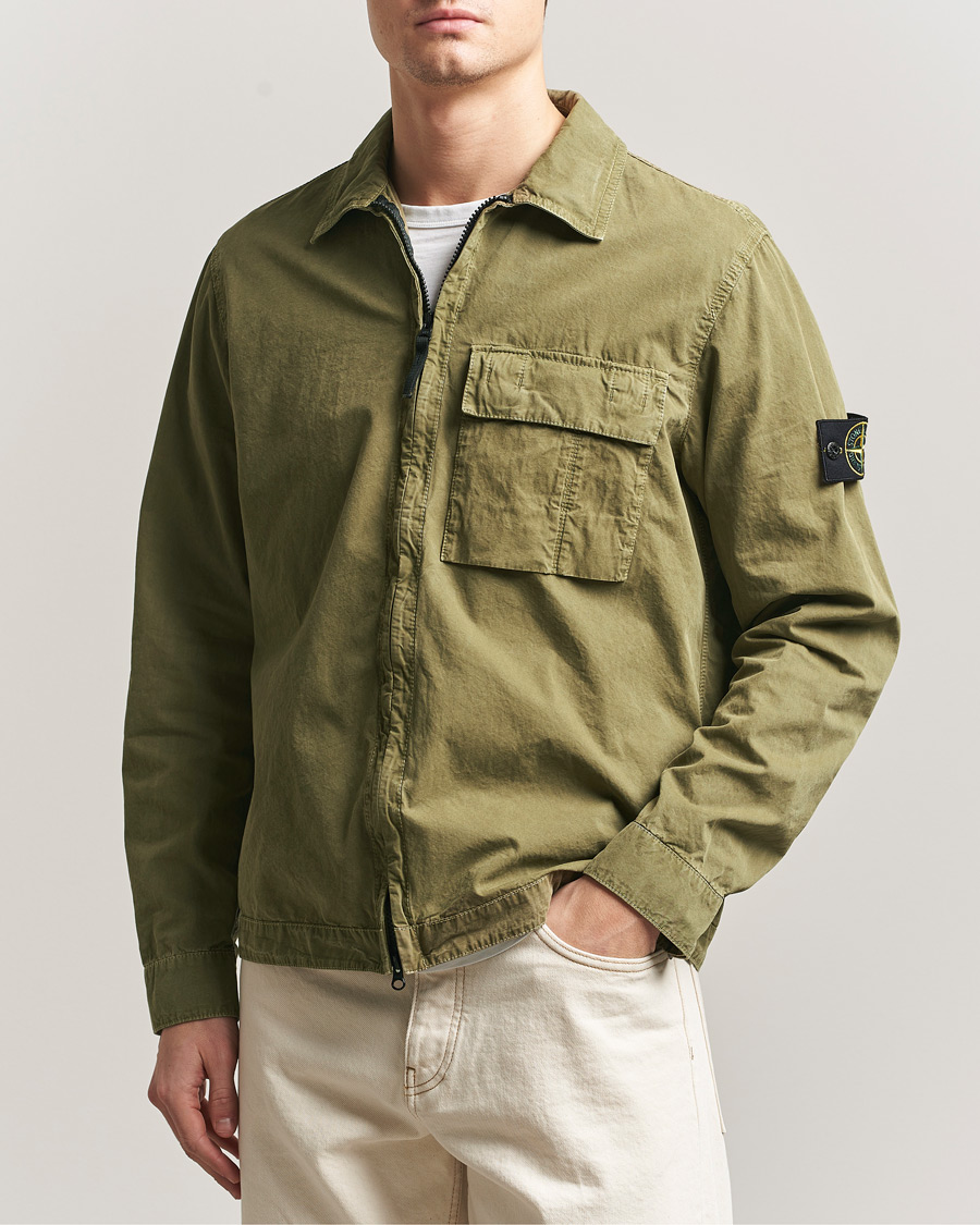 Hombres | Camisas | Stone Island | Brushed Cotton Canvas Zip Overshirt Military Green