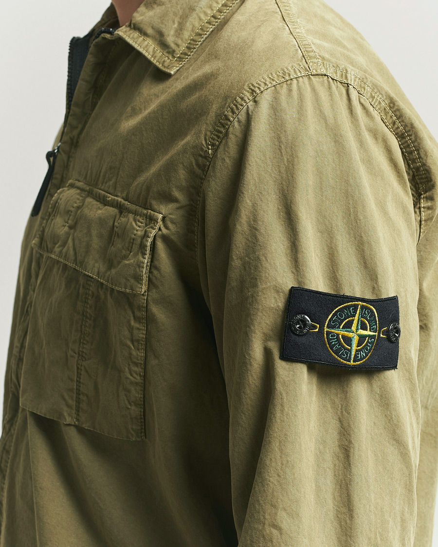 Hombres | Camisas | Stone Island | Brushed Cotton Canvas Zip Overshirt Military Green