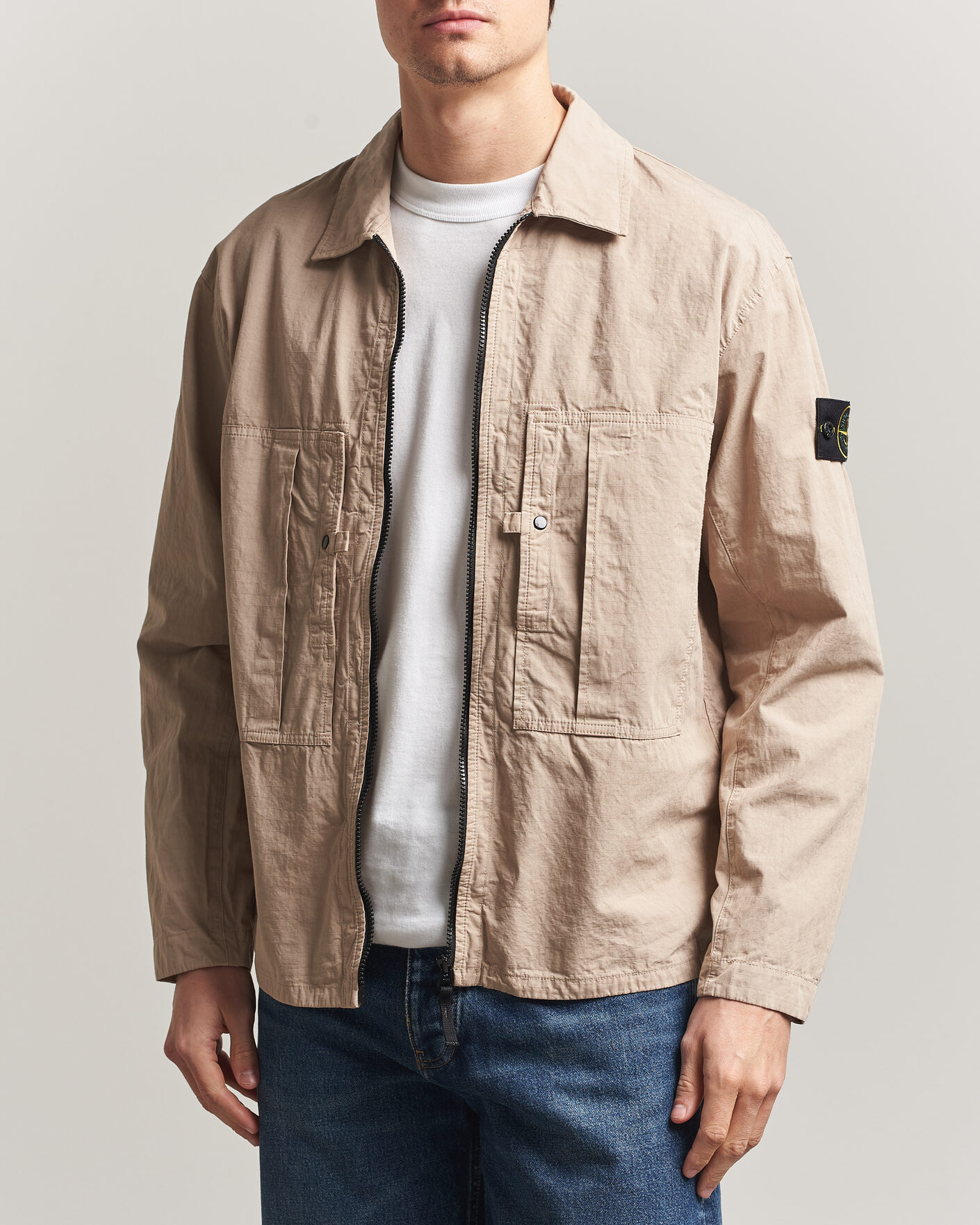 Hombres | Camisas | Stone Island | Cotton Ripstop Zip Overshirt Desert