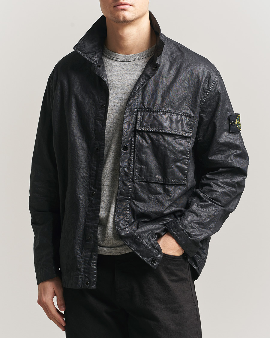 Hombres | Camisas | Stone Island | Garment Dyed Nylon Zip Overshirt Black