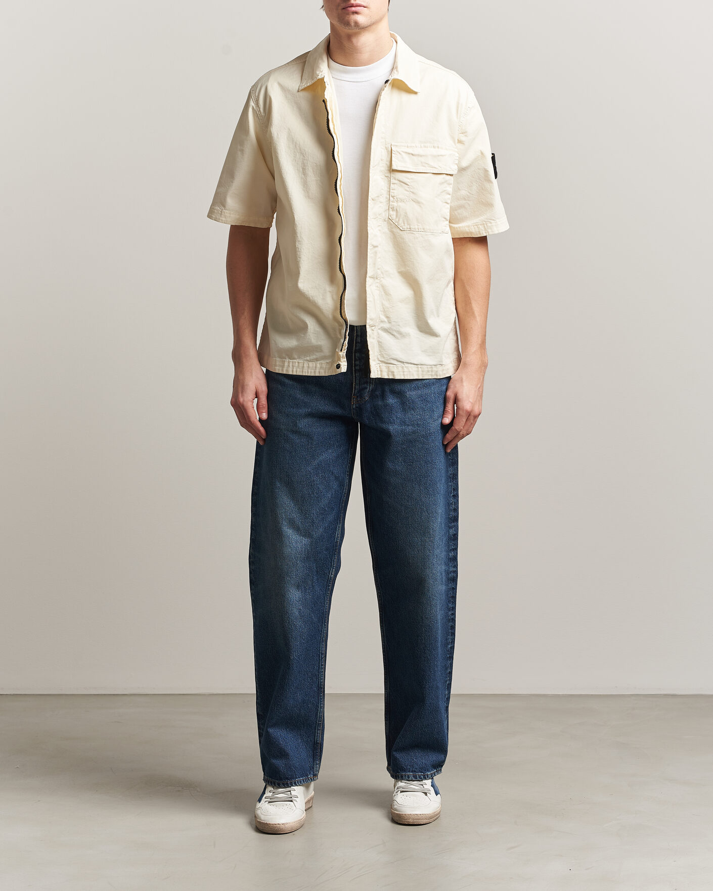 Hombres | Camisas | Stone Island | Organic Cotton Twill Short Sleeve Shirt Ivory