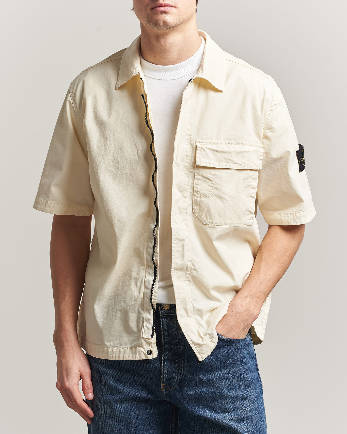 Hombres | Camisas | Stone Island | Organic Cotton Twill Short Sleeve Shirt Ivory