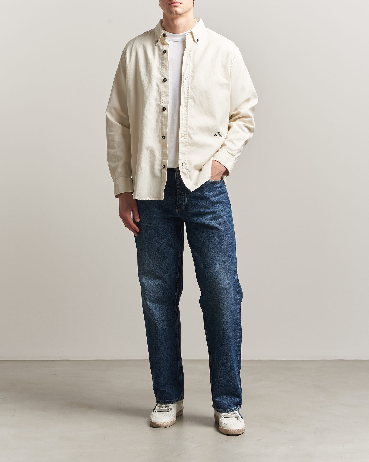 Hombres | Camisas | Stone Island | Organic Cotton Oxford Shirt Ivory