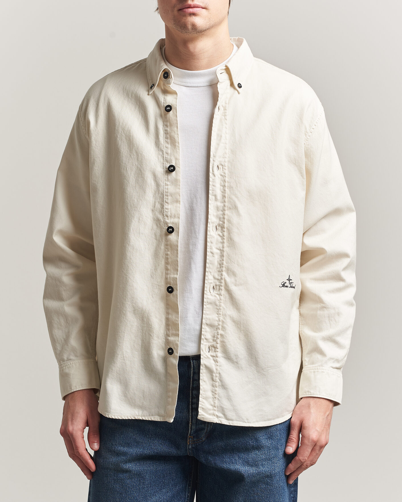 Hombres | Camisas | Stone Island | Organic Cotton Oxford Shirt Ivory