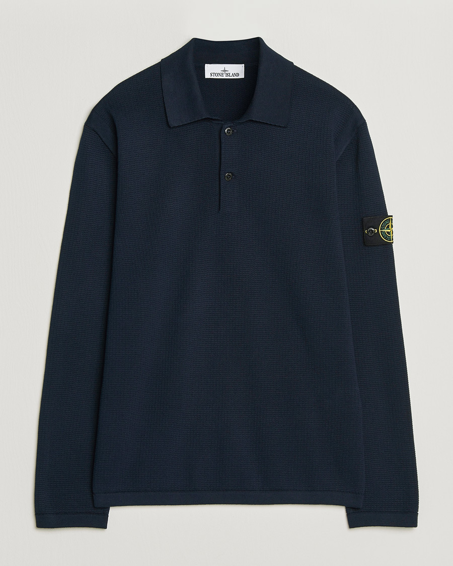 Hombres | Jerséis y prendas de punto | Stone Island | Micro Stitch Knitted Cotton Polo Navy