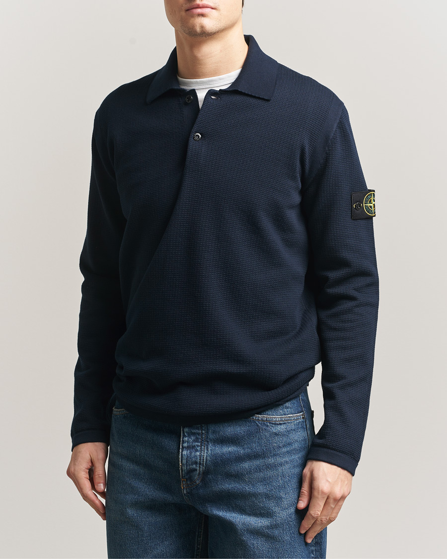 Hombres | Jerséis y prendas de punto | Stone Island | Micro Stitch Knitted Cotton Polo Navy