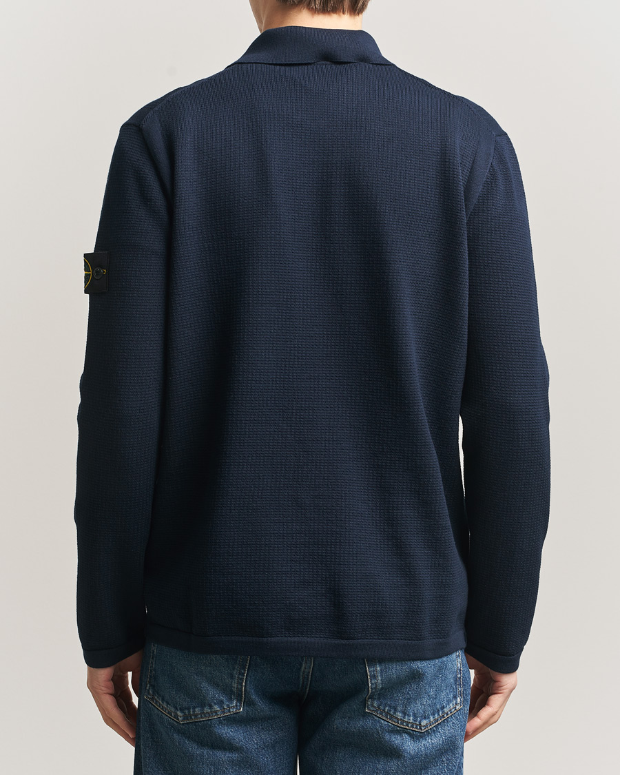 Hombres | Jerséis y prendas de punto | Stone Island | Micro Stitch Knitted Cotton Polo Navy