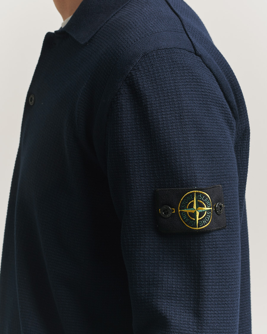 Hombres | Jerséis y prendas de punto | Stone Island | Micro Stitch Knitted Cotton Polo Navy