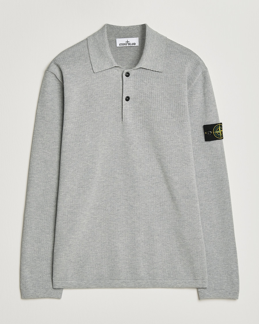 Hombres | Jerséis y prendas de punto | Stone Island | Micro Stitch Knitted Cotton Polo Melange Pearl Grey
