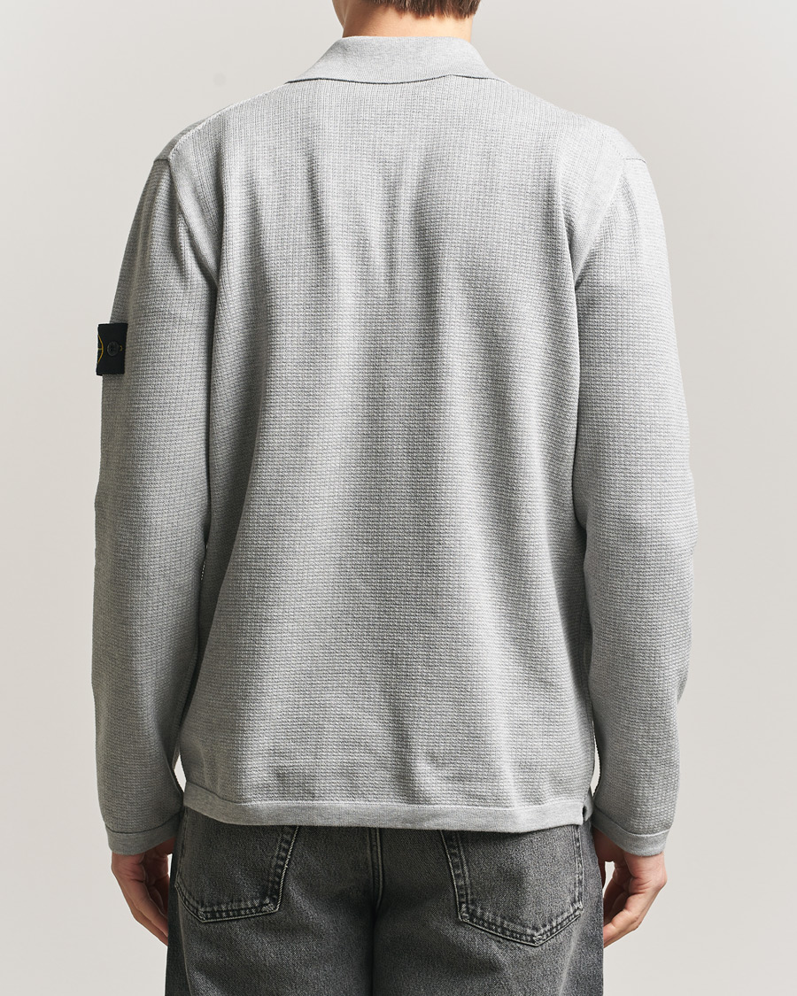Hombres | Jerséis y prendas de punto | Stone Island | Micro Stitch Knitted Cotton Polo Melange Pearl Grey