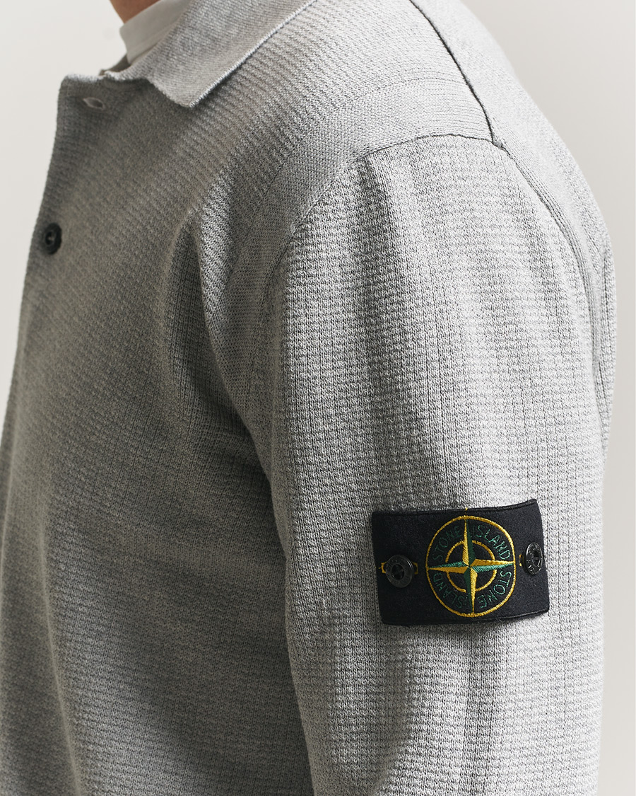 Hombres | Jerséis y prendas de punto | Stone Island | Micro Stitch Knitted Cotton Polo Melange Pearl Grey