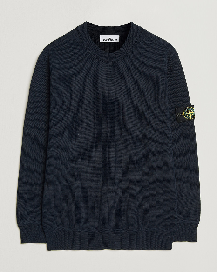 Hombres | Jerséis y prendas de punto | Stone Island | Ribbed Soft Organic Cotton Crewneck Navy