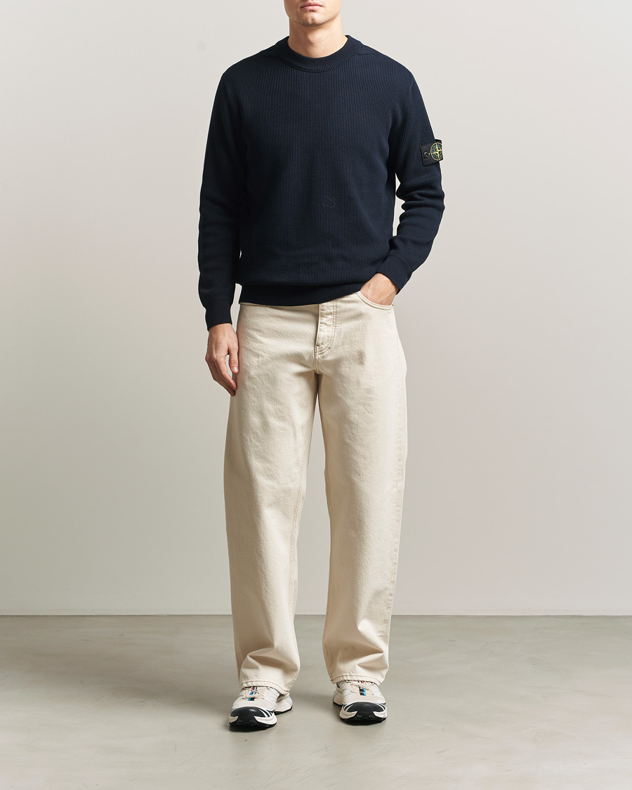 Hombres | Jerséis y prendas de punto | Stone Island | Ribbed Soft Organic Cotton Crewneck Navy