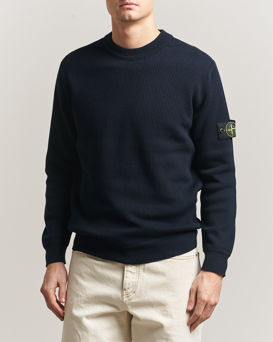 Hombres | Jerséis y prendas de punto | Stone Island | Ribbed Soft Organic Cotton Crewneck Navy