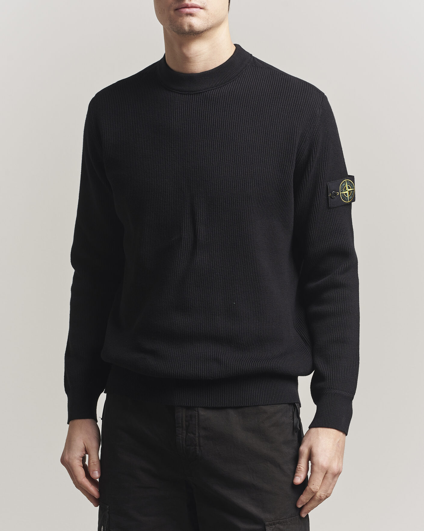 Hombres | Jerséis y prendas de punto | Stone Island | Ribbed Soft Organic Cotton Crewneck Black