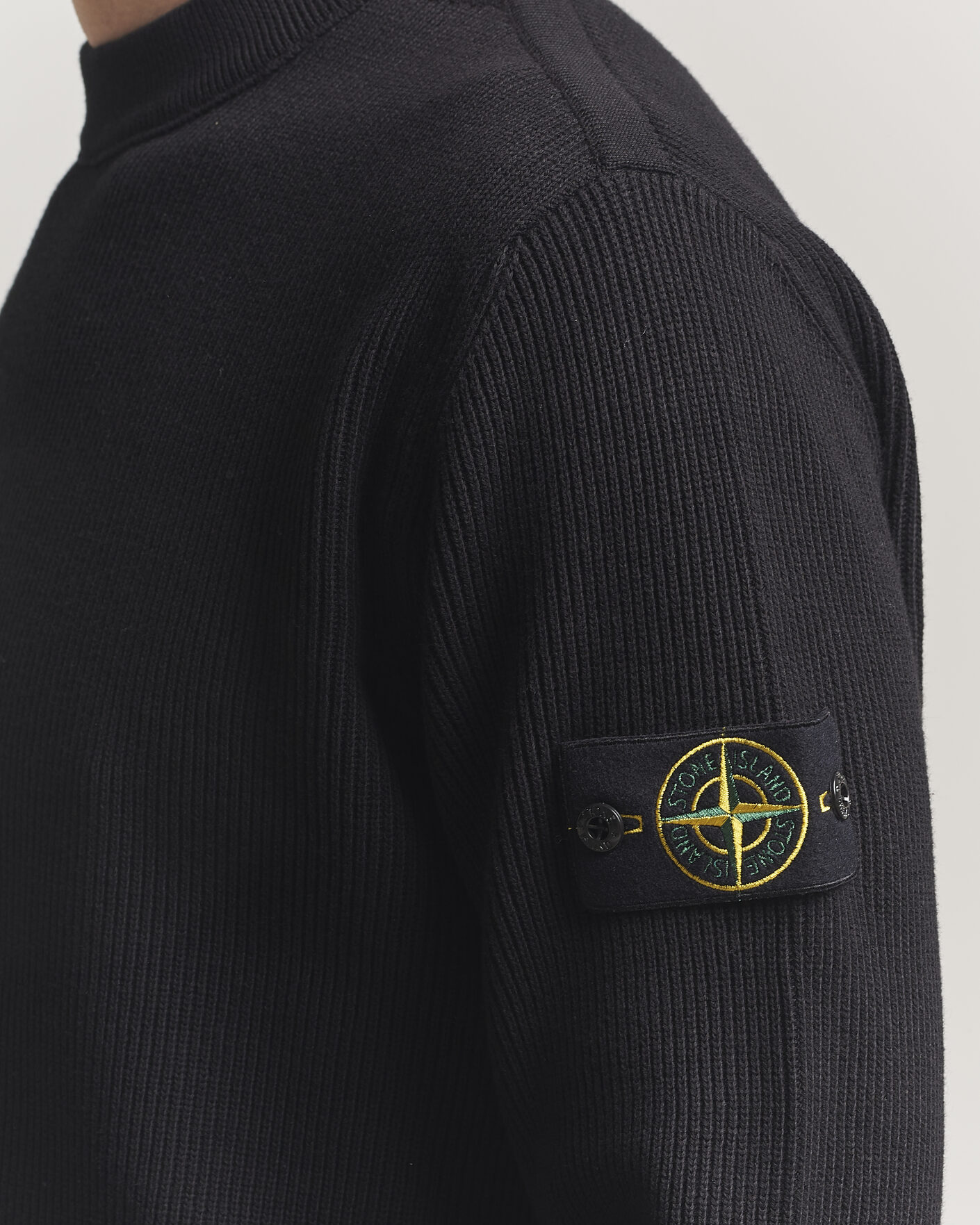 Hombres | Jerséis y prendas de punto | Stone Island | Ribbed Soft Organic Cotton Crewneck Black