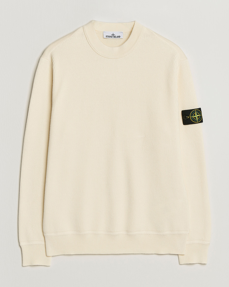 Hombres | Jerséis y prendas de punto | Stone Island | Ribbed Soft Organic Cotton Crewneck Ivory