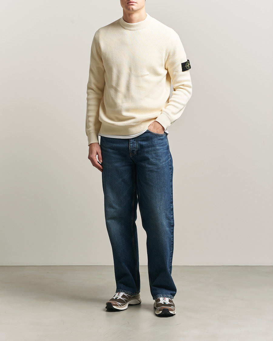 Hombres | Jerséis y prendas de punto | Stone Island | Ribbed Soft Organic Cotton Crewneck Ivory