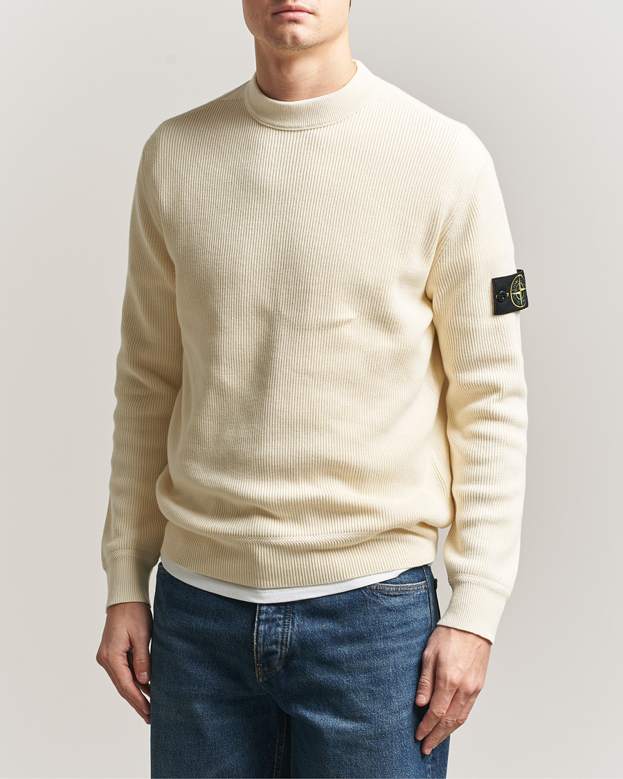 Hombres | Jerséis y prendas de punto | Stone Island | Ribbed Soft Organic Cotton Crewneck Ivory