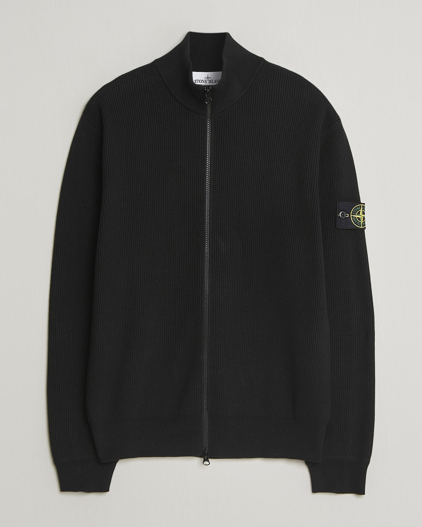 Hombres | Jerséis y prendas de punto | Stone Island | Ribbed Soft Organic Cotton Full Zip Black