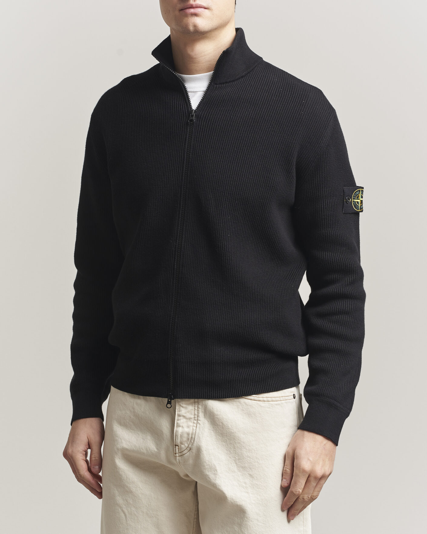 Hombres | Jerséis y prendas de punto | Stone Island | Ribbed Soft Organic Cotton Full Zip Black