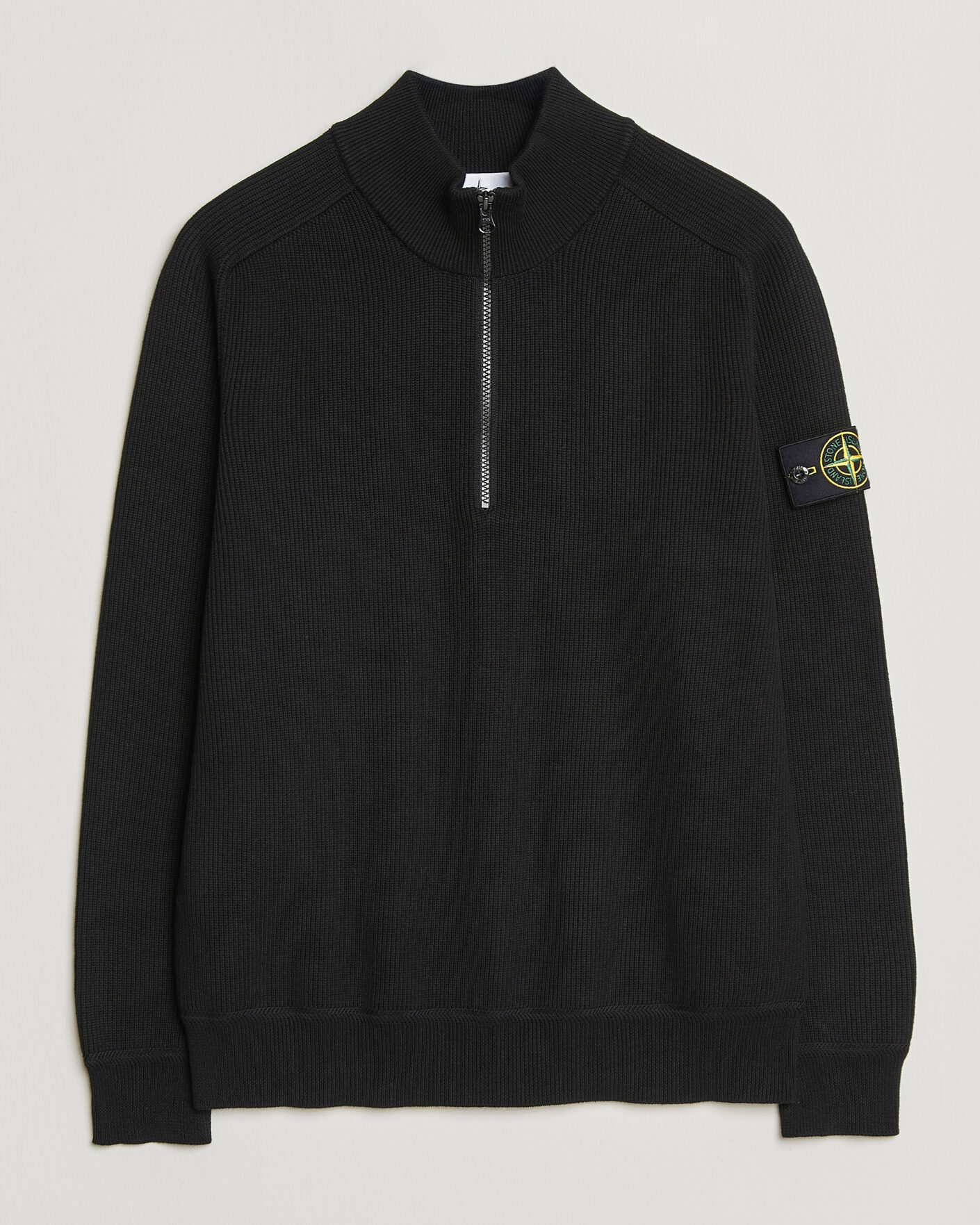 Hombres | Jerséis y prendas de punto | Stone Island | Ribbed Soft Organic Cotton Half Zip Black