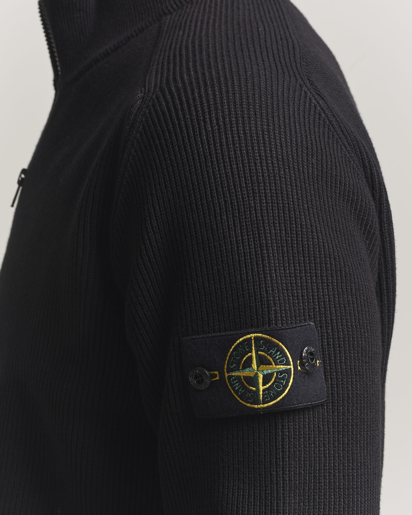 Hombres | Jerséis y prendas de punto | Stone Island | Ribbed Soft Organic Cotton Half Zip Black