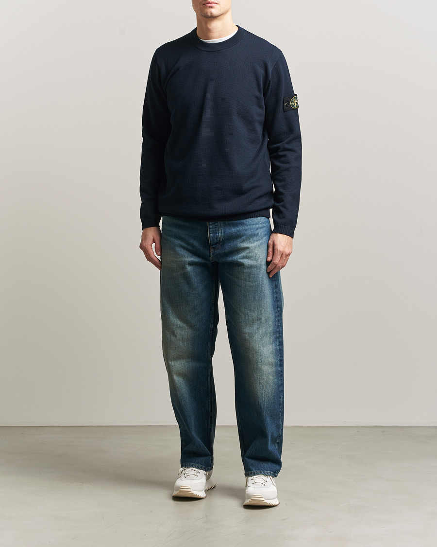 Hombres | Jerséis y prendas de punto | Stone Island | Micro Stitch Soft Organic Cotton Crewneck Navy