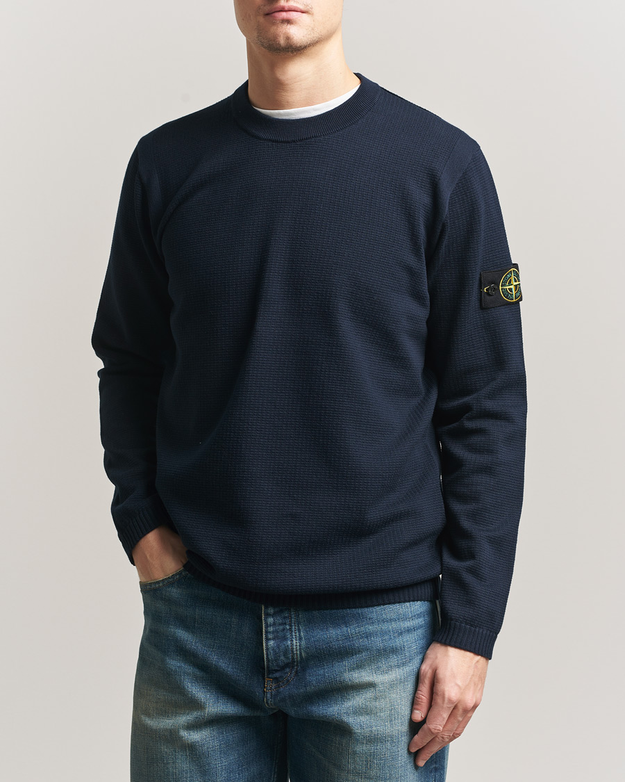 Hombres | Jerséis y prendas de punto | Stone Island | Micro Stitch Soft Organic Cotton Crewneck Navy